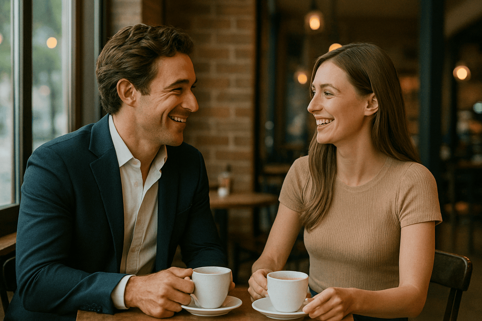 Happy couple using RIZZ AI dating assistant for romantic conversations